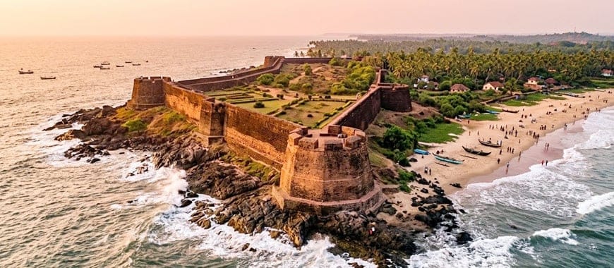 Historic Bekal Fort beside the Arabian Sea in Kerala