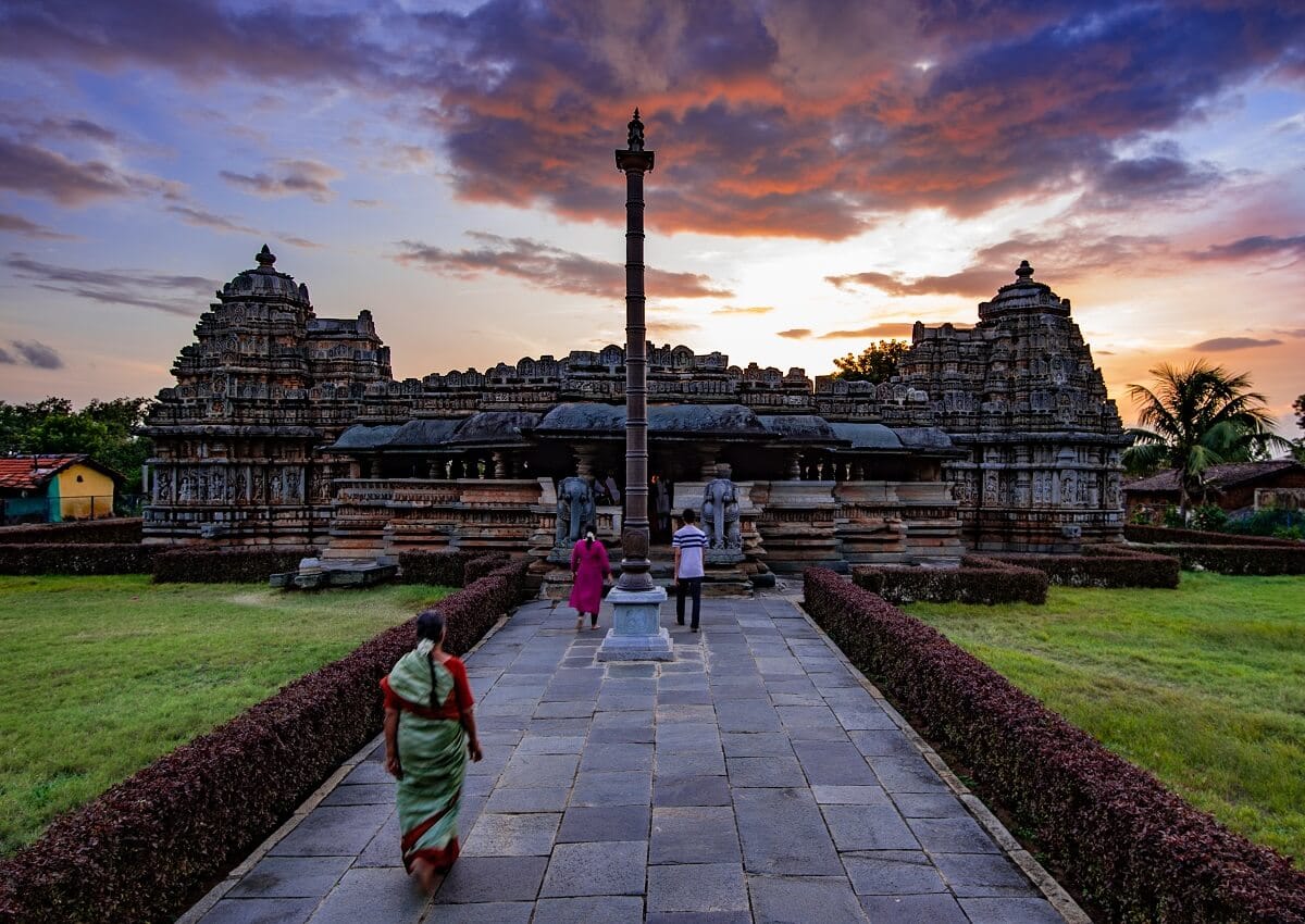 Detailed stone architecture at Chennakeshava Temple in Belur