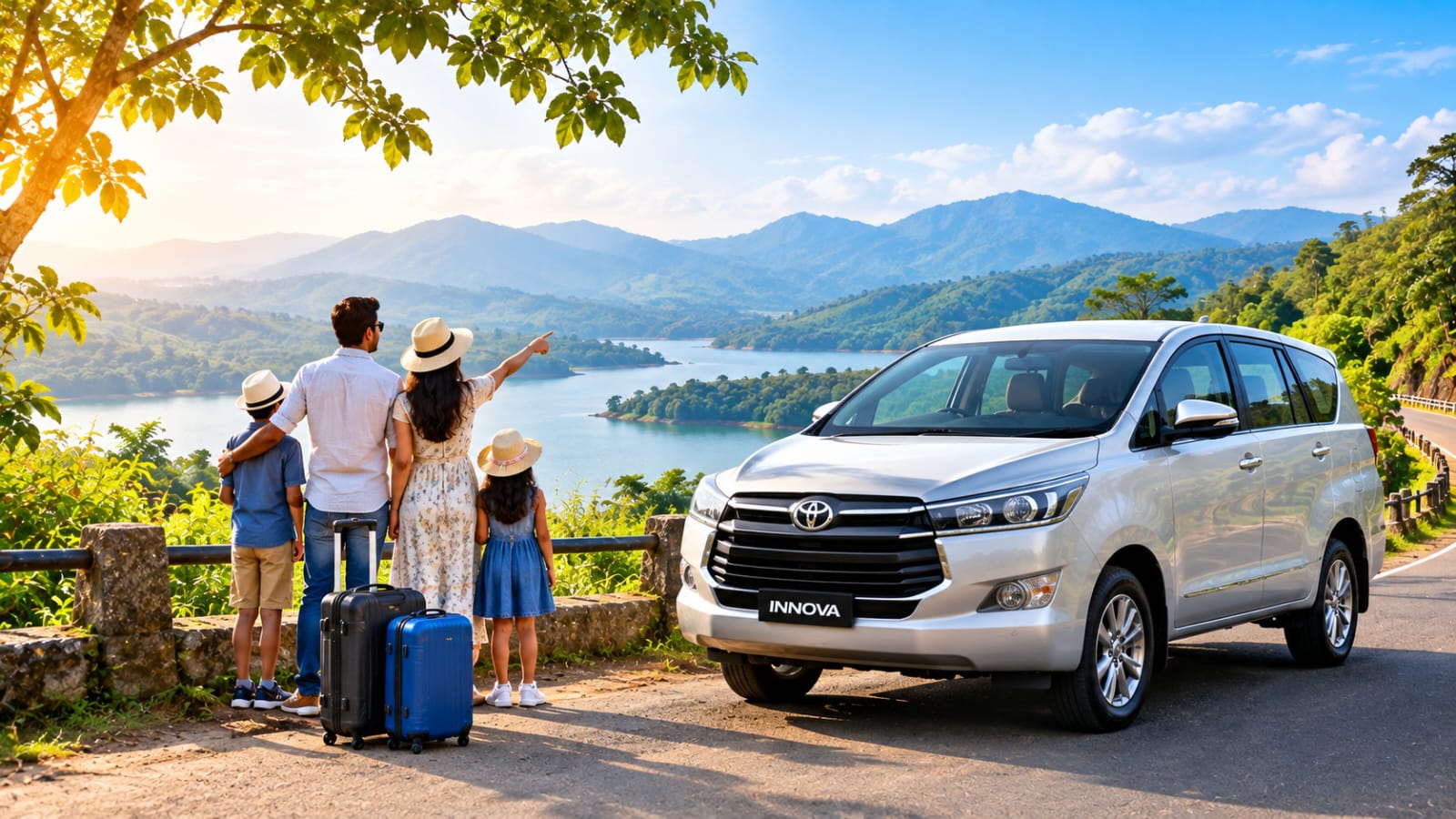 Family road trip through the scenic landscapes of Karnataka